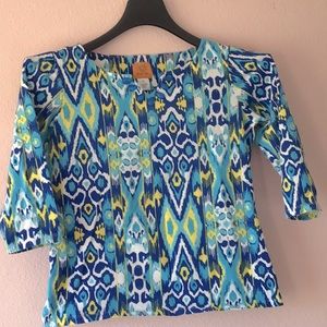 Ruby Rd. Blue Boxy Blouse with 3/4 Sleeves